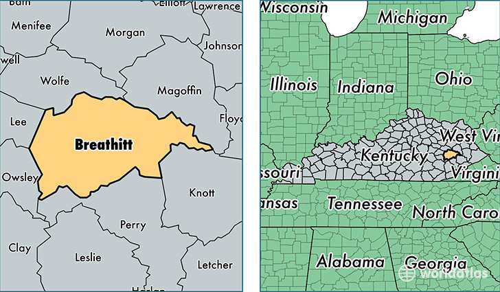 location of Breathitt county on a map