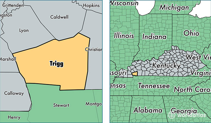 location of Trigg county on a map