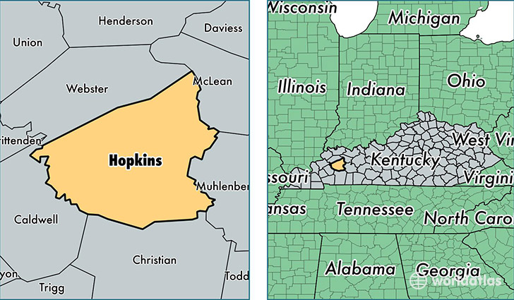 location of Hopkins county on a map