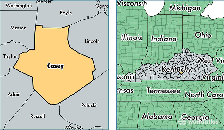 location of Casey county on a map