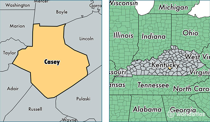 location of Casey county on a map
