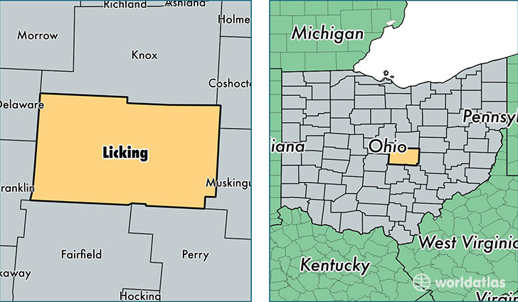 location of Licking county on a map