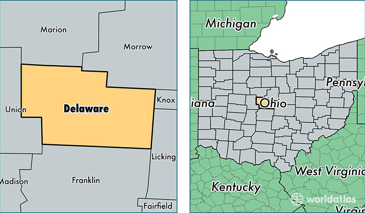 location of Delaware county on a map