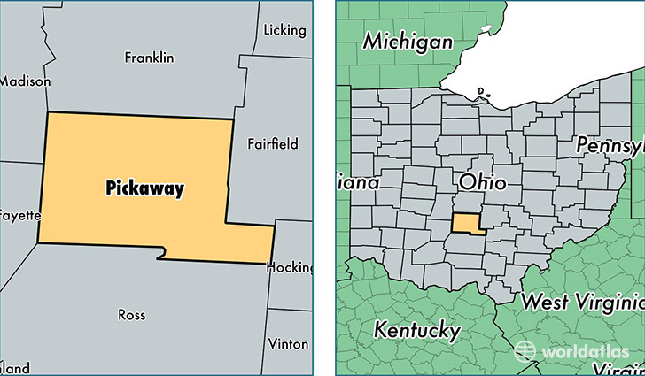location of Pickaway county on a map