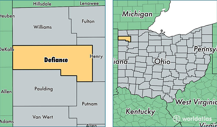 location of Defiance county on a map