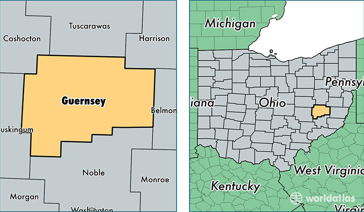 location of Guernsey county on a map