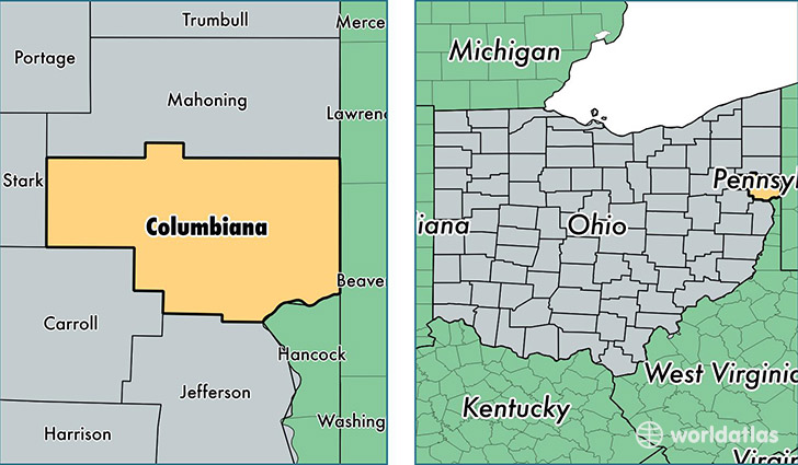 location of Columbiana county on a map