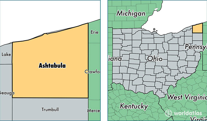 location of Ashtabula county on a map