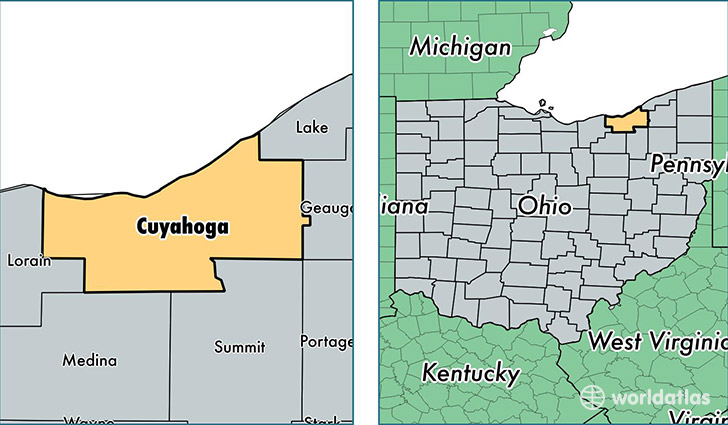 location of Cuyahoga county on a map