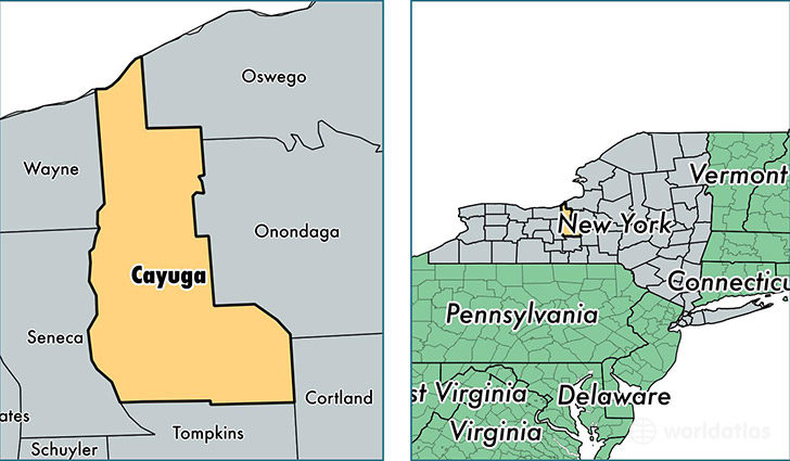 location of Cayuga county on a map