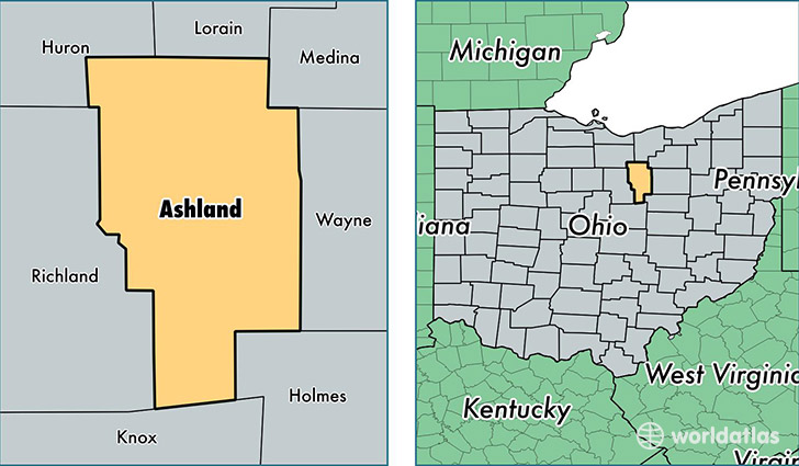 location of Ashland county on a map