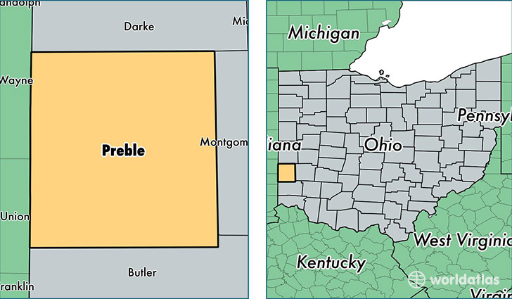 location of Preble county on a map