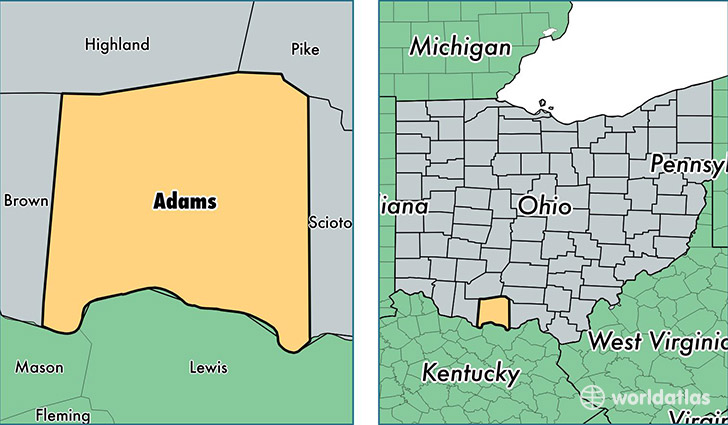 location of Adams county on a map