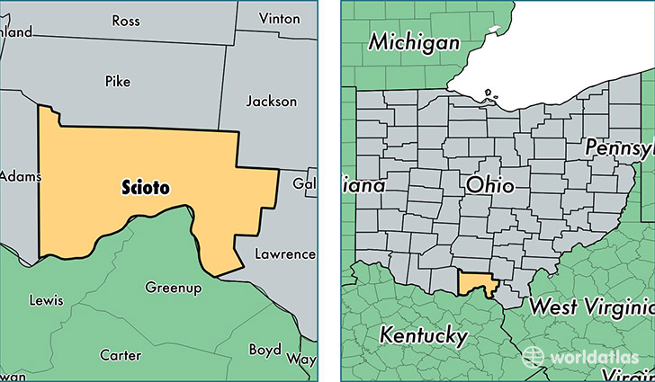 location of Scioto county on a map