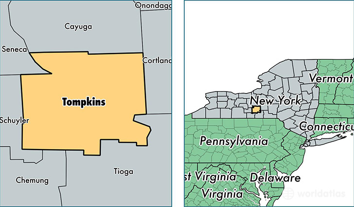 location of Tompkins county on a map