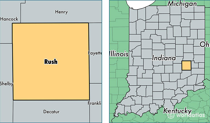 location of Rush county on a map