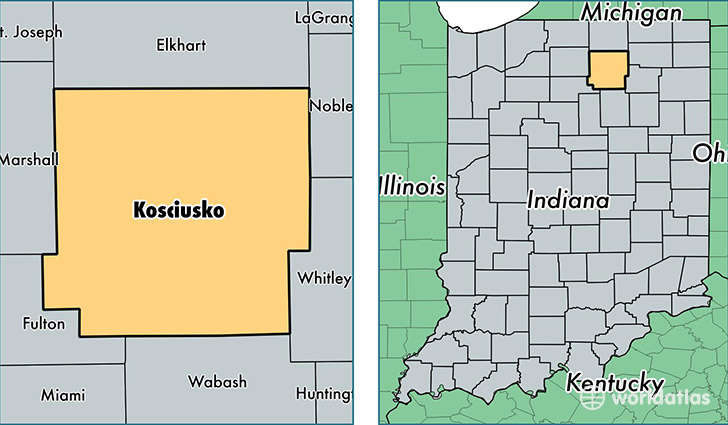 location of Kosciusko county on a map