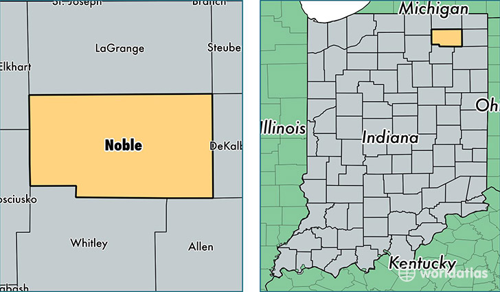 location of Noble county on a map