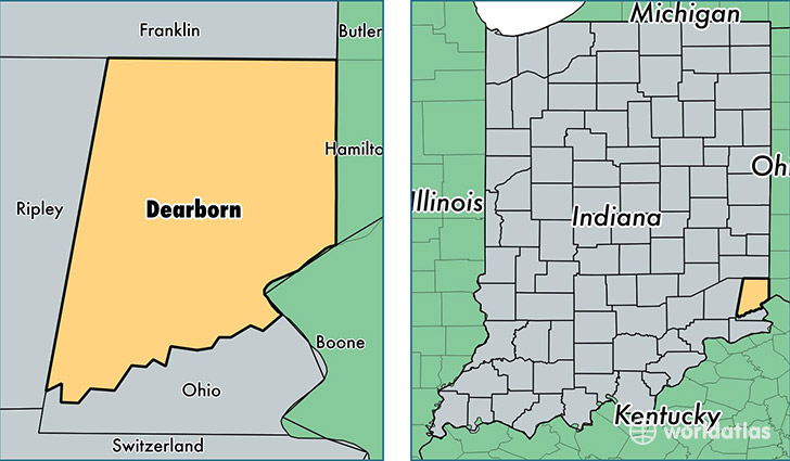 location of Dearborn county on a map