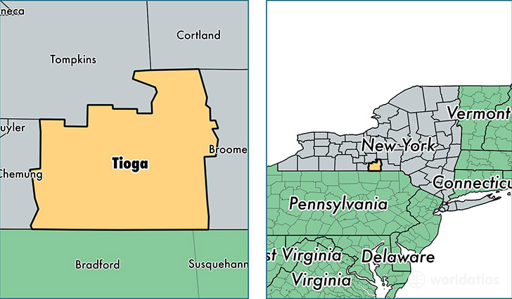 location of Tioga county on a map