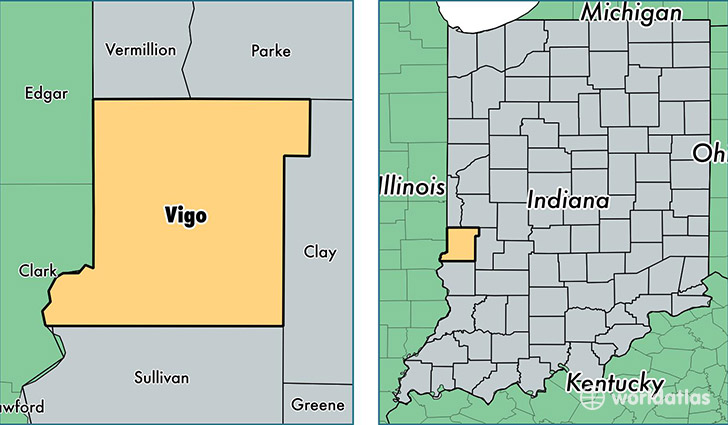 location of Vigo county on a map