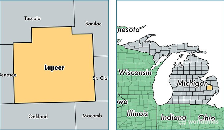 location of Lapeer county on a map