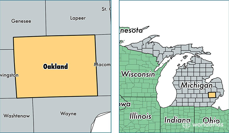 location of Oakland county on a map