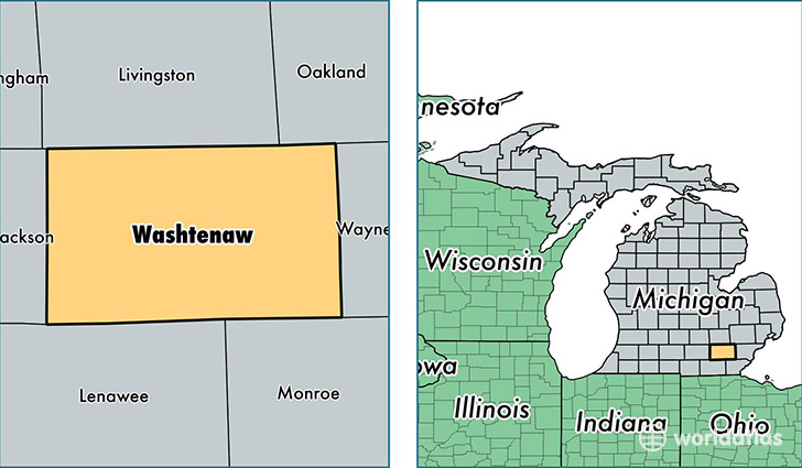 location of Washtenaw county on a map