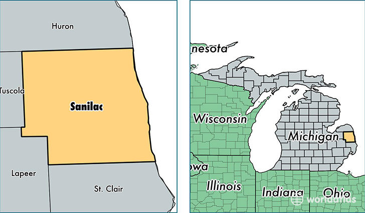 location of Sanilac county on a map