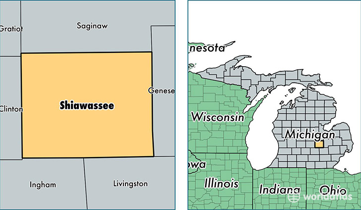 location of Shiawassee county on a map