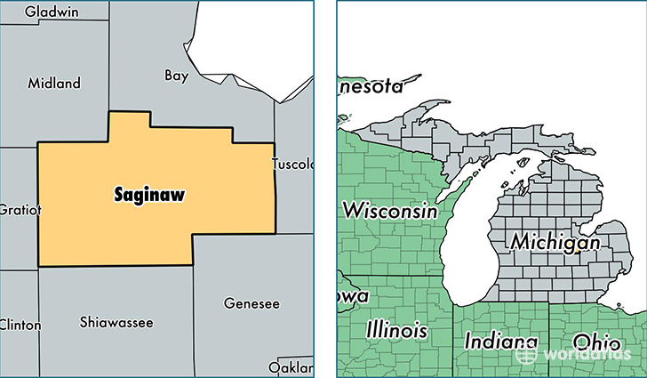 location of Saginaw county on a map