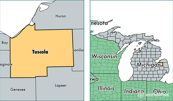 location of Tuscola county on a map