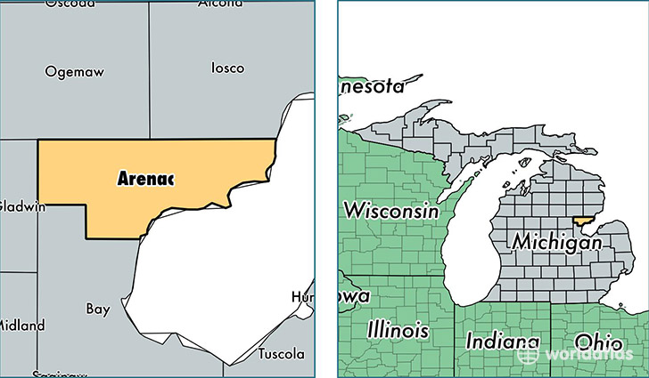 location of Arenac county on a map