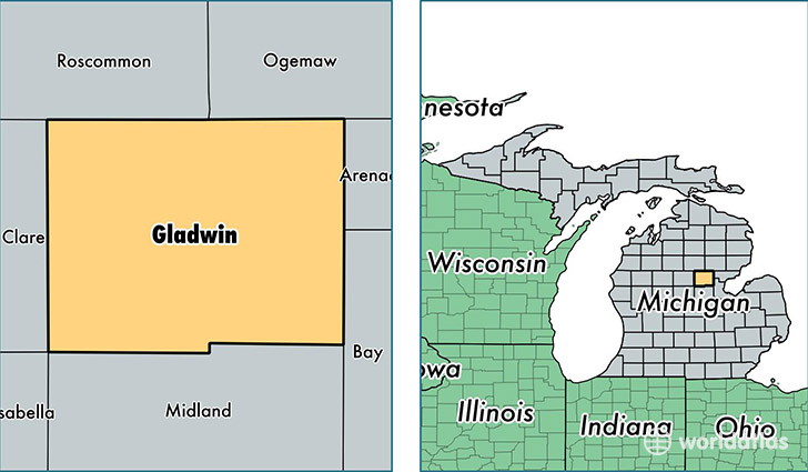 location of Gladwin county on a map