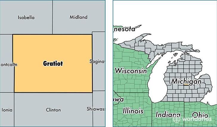 location of Gratiot county on a map