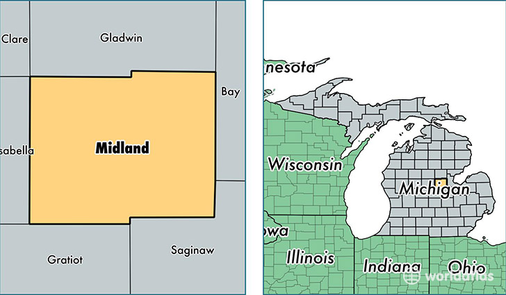 location of Midland county on a map