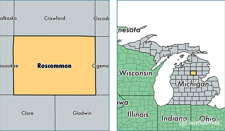 location of Roscommon county on a map