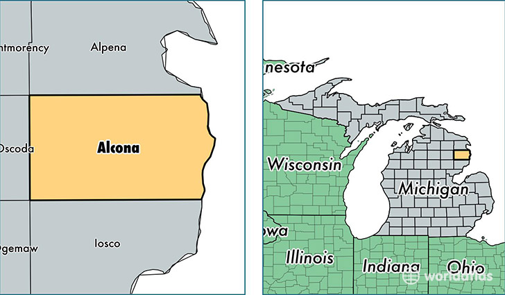 location of Alcona county on a map