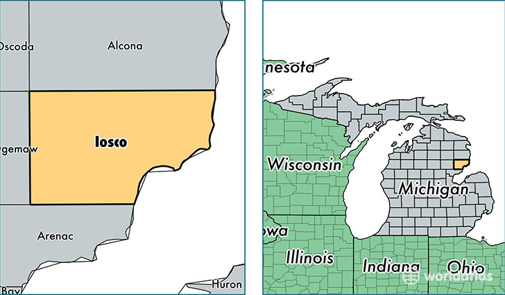 location of Iosco county on a map