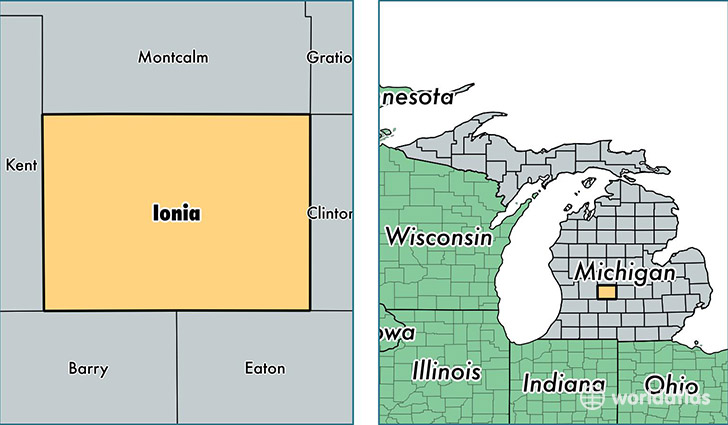 location of Ionia county on a map