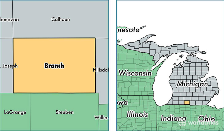 location of Branch county on a map