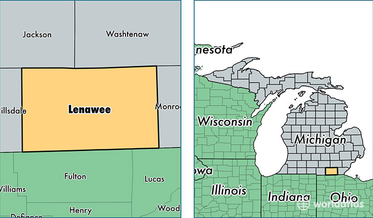 location of Lenawee county on a map