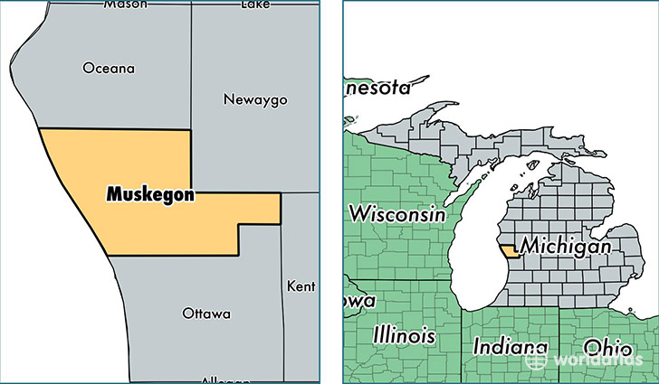 location of Muskegon county on a map