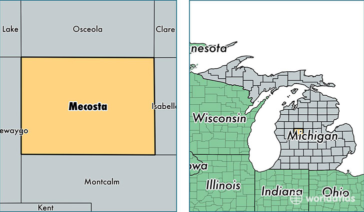 location of Mecosta county on a map