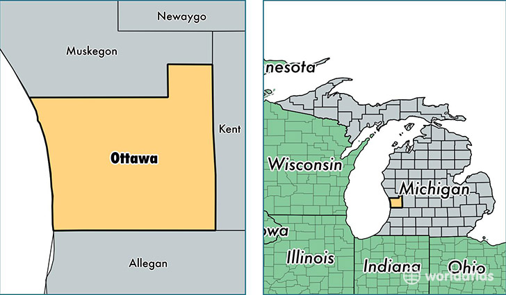location of Ottawa county on a map