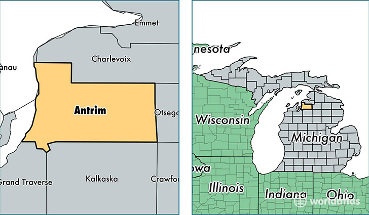 location of Antrim county on a map