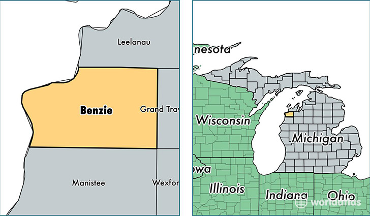 location of Benzie county on a map