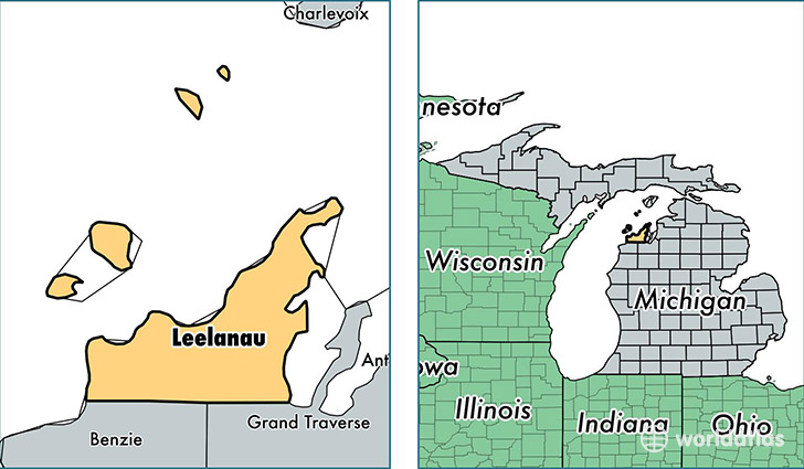 location of Leelanau county on a map