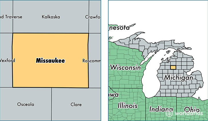 location of Missaukee county on a map