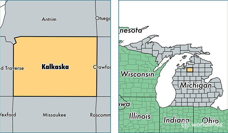 location of Kalkaska county on a map